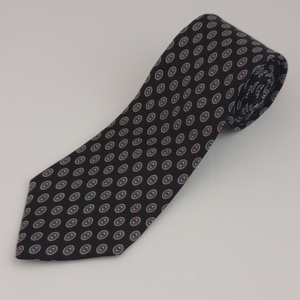 Christian Dior Dark Blue Geometric Oval Shape Design Silk Tie